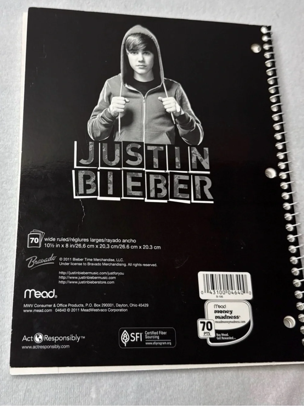 Justin Bieber notebook